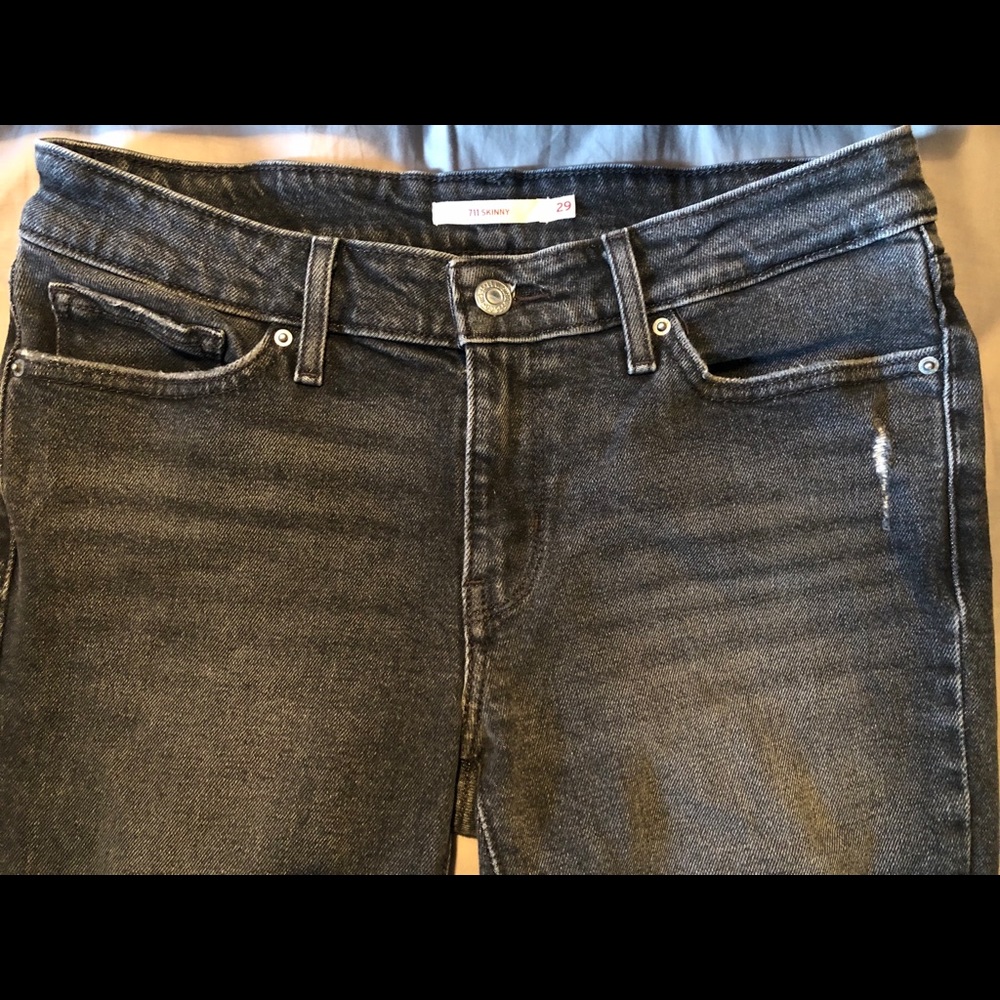 Levi 711 Skinny Black Distressed Denim